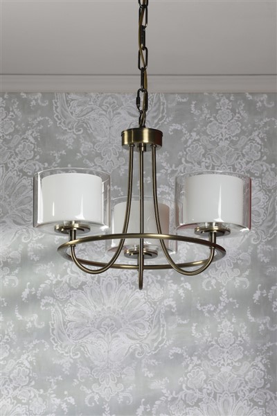 (image for) Laura Ashley Southwell 3 Light Armed Pendant Antique Brass and Opal Glass